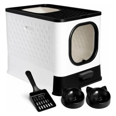 Caixa Areia Gato Fechada Sandbox Gaveta Peneira Kit Completo Preto