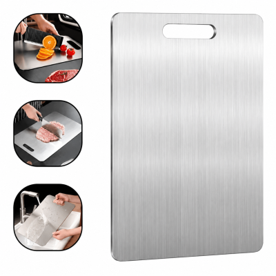 Tabua De Carne Corte Em Aço Inoxidável Inox Com Alca Cozinha