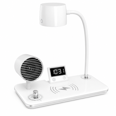 Luminária De Mesa 4em1 Led Bluetooth Relógio Carregador Indução